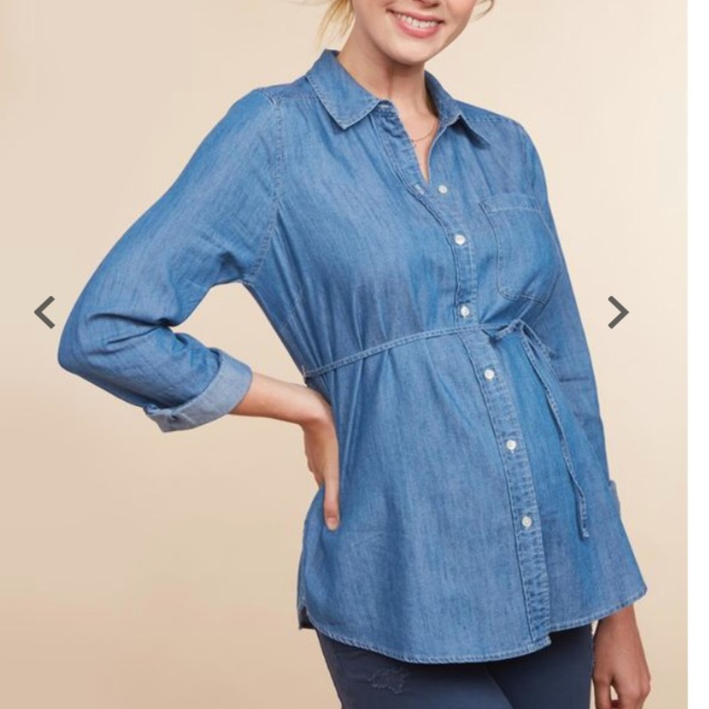 Light chambray tie-waist top - L - maternity